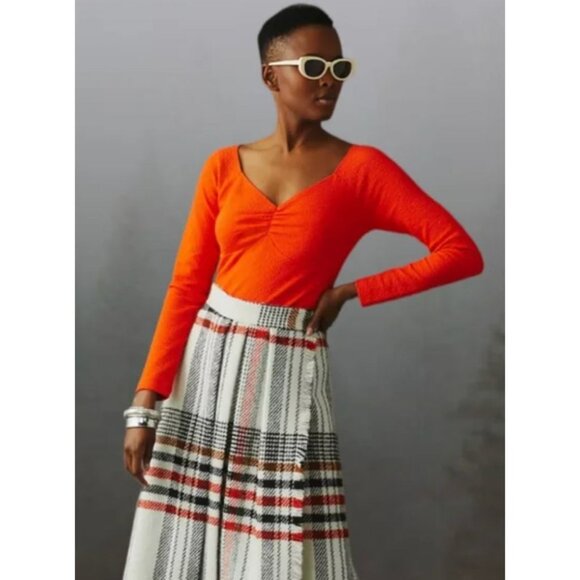 Maeve Anthropologie Orange Sweetheart Neck Long Sleeve Top-sz XL - Picture 1 of 8